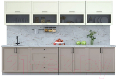 Кухонный гарнитур Интерлиния Тренд 3.2Б (луна/белый/серый каспий) - фото