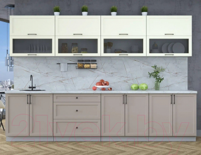 Кухонный гарнитур Интерлиния Тренд 3.2Б (луна/белый/серый каспий)