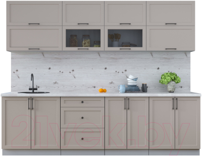 Кухонный гарнитур Интерлиния Тренд 2.7Б (луна/луна/бискайская сосна) - фото