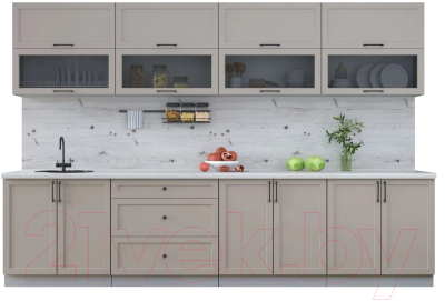 Кухонный гарнитур Интерлиния Тренд 3.2Б (луна/луна/бискайская сосна) - фото