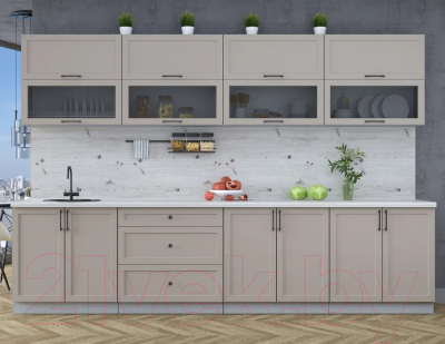 Кухонный гарнитур Интерлиния Тренд 3.2Б (луна/луна/бискайская сосна)