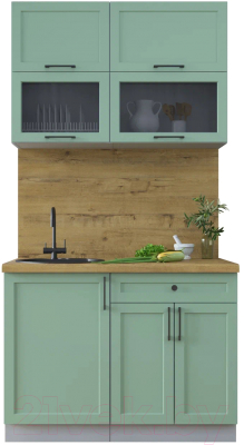 Кухонный гарнитур Интерлиния Тренд 1.1Б (мята/мята/дуб бунратти) - фото