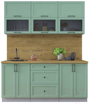 Кухонный гарнитур Интерлиния Тренд 1.8Б (мята/мята/дуб бунратти) - фото
