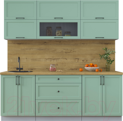 Кухонный гарнитур Интерлиния Тренд 2.1Б (мята/мята/дуб бунратти) - фото