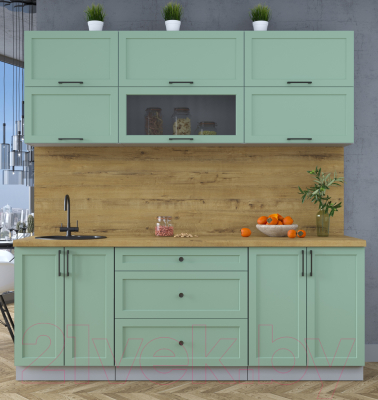 Кухонный гарнитур Интерлиния Тренд 2.1Б (мята/мята/дуб бунратти)