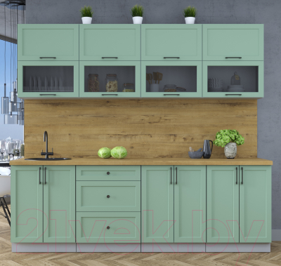 Кухонный гарнитур Интерлиния Тренд 2.4Б (мята/мята/дуб бунратти)