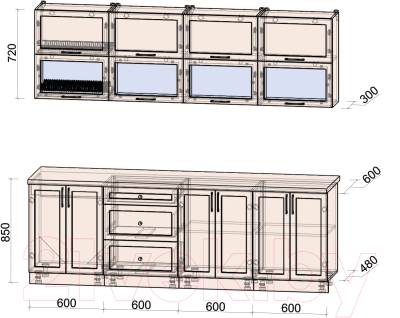 Кухонный гарнитур Интерлиния Тренд 2.4Б (мята/мята/дуб бунратти)