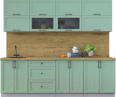 Кухонный гарнитур Интерлиния Тренд 2.5Б (мята/мята/дуб бунратти) - фото