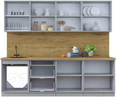 Кухонный гарнитур Интерлиния Тренд 2.5Б (мята/мята/дуб бунратти)