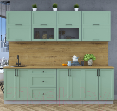 Кухонный гарнитур Интерлиния Тренд 2.5Б (мята/мята/дуб бунратти)