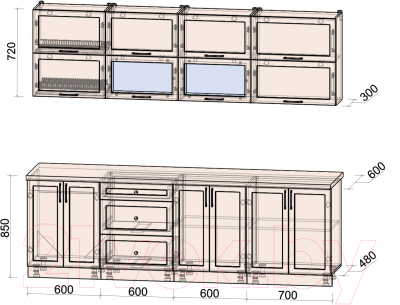 Кухонный гарнитур Интерлиния Тренд 2.5Б (мята/мята/дуб бунратти)