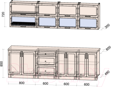 Кухонный гарнитур Интерлиния Тренд 2.6Б (мята/мята/дуб бунратти)
