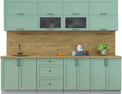 Кухонный гарнитур Интерлиния Тренд 2.7Б (мята/мята/дуб бунратти) - фото