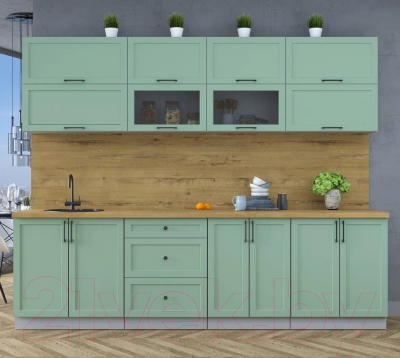 Кухонный гарнитур Интерлиния Тренд 2.7Б (мята/мята/дуб бунратти)