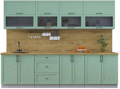 Кухонный гарнитур Интерлиния Тренд 2.8Б (мята/мята/дуб бунратти) - фото