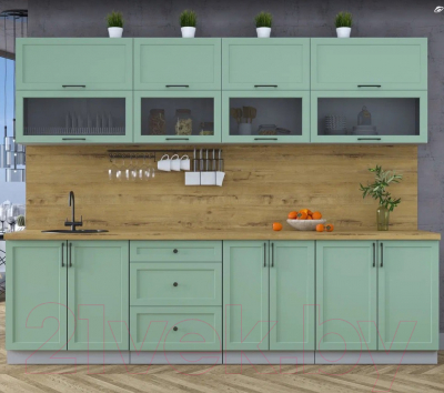 Кухонный гарнитур Интерлиния Тренд 2.8Б (мята/мята/дуб бунратти)