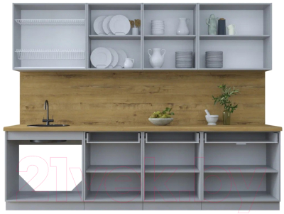 Кухонный гарнитур Интерлиния Тренд 2.8Б (мята/мята/дуб бунратти)