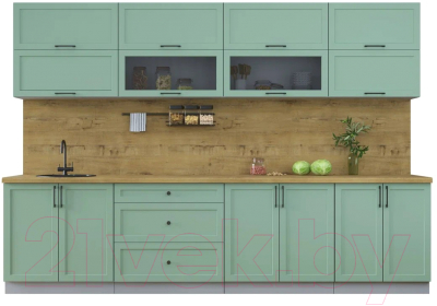 Кухонный гарнитур Интерлиния Тренд 3.1Б (мята/мята/дуб бунратти) - фото