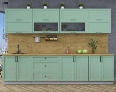 Кухонный гарнитур Интерлиния Тренд 3.1Б (мята/мята/дуб бунратти)
