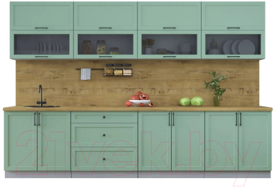 Кухонный гарнитур Интерлиния Тренд 3.2Б (мята/мята/дуб бунратти) - фото
