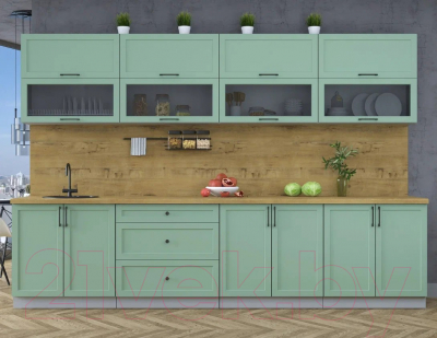 Кухонный гарнитур Интерлиния Тренд 3.2Б (мята/мята/дуб бунратти)