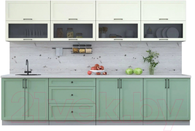 Кухонный гарнитур Интерлиния Тренд 3.2Б (мята/белый/бискайская сосна) - фото