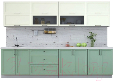 Кухонный гарнитур Интерлиния Тренд 3.1Б (мята/белый/бискайская сосна) - фото