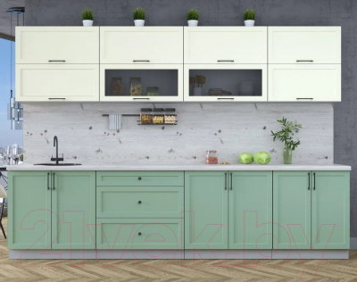 Кухонный гарнитур Интерлиния Тренд 3.1Б (мята/белый/бискайская сосна)