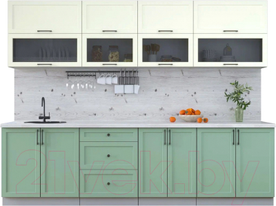 Кухонный гарнитур Интерлиния Тренд 2.8Б (мята/белый/бискайская сосна) - фото