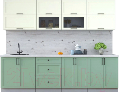 Кухонный гарнитур Интерлиния Тренд 2.7Б (мята/белый/бискайская сосна) - фото