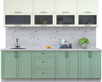 Кухонный гарнитур Интерлиния Тренд 2.6Б (мята/белый/бискайская сосна) - фото