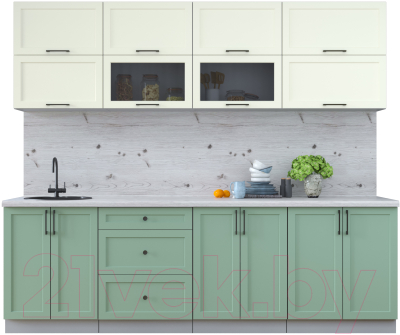 Кухонный гарнитур Интерлиния Тренд 2.5Б (мята/белый/бискайская сосна) - фото