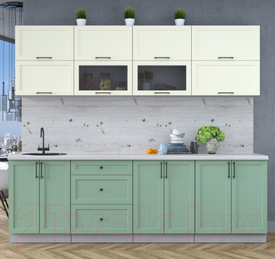 Кухонный гарнитур Интерлиния Тренд 2.5Б (мята/белый/бискайская сосна)