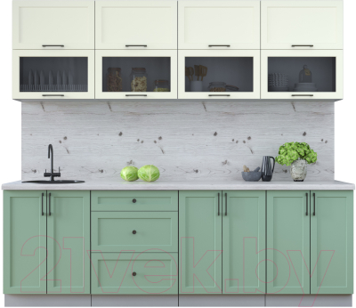 Кухонный гарнитур Интерлиния Тренд 2.4Б (мята/белый/бискайская сосна) - фото