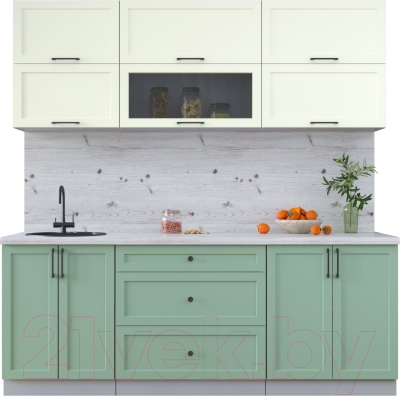 Кухонный гарнитур Интерлиния Тренд 2.1Б (мята/белый/бискайская сосна) - фото