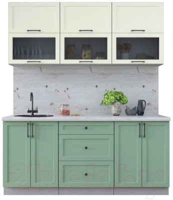 Кухонный гарнитур Интерлиния Тренд 1.8Б (мята/белый/бискайская сосна) - фото