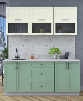 Кухонный гарнитур Интерлиния Тренд 1.8Б (мята/белый/бискайская сосна)