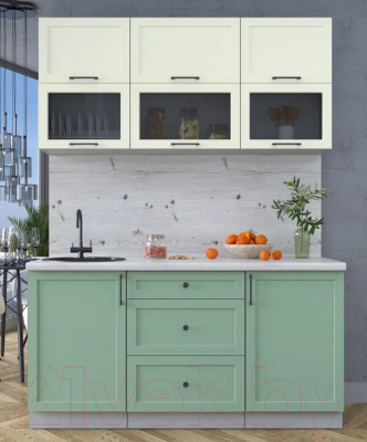 Кухонный гарнитур Интерлиния Тренд 1.6Б (мята/белый/бискайская сосна)