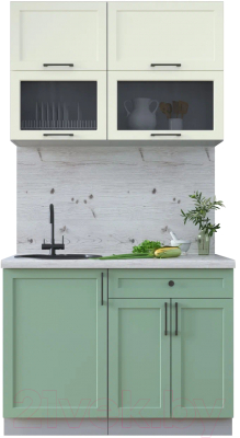 Кухонный гарнитур Интерлиния Тренд 1.1Б (мята/белый/бискайская сосна) - фото