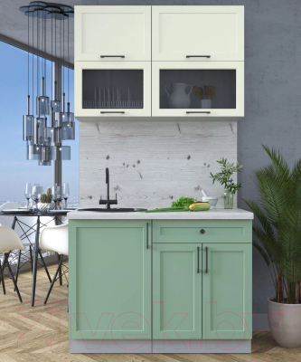 Кухонный гарнитур Интерлиния Тренд 1.1Б (мята/белый/бискайская сосна)