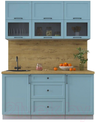 Кухонный гарнитур Интерлиния Тренд 1.6Б (океан/океан/дуб бунратти) - фото