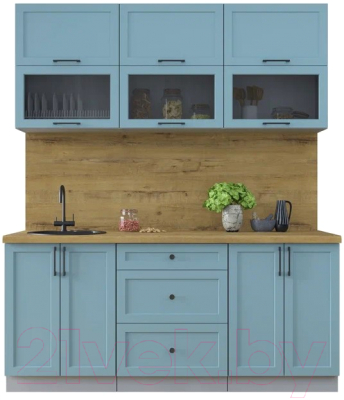 Кухонный гарнитур Интерлиния Тренд 1.8Б (океан/океан/дуб бунратти) - фото