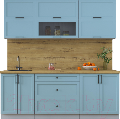 Кухонный гарнитур Интерлиния Тренд 2.1Б (океан/океан/дуб бунратти) - фото