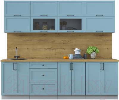 Кухонный гарнитур Интерлиния Тренд 2.5Б (океан/океан/дуб бунратти) - фото