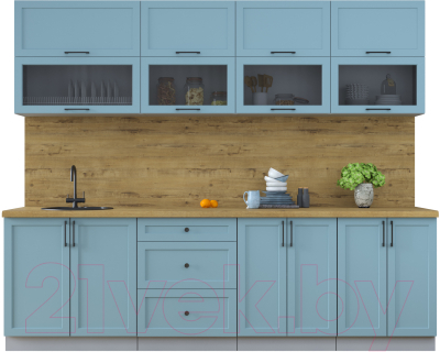 Кухонный гарнитур Интерлиния Тренд 2.6Б (океан/океан/дуб бунратти) - фото