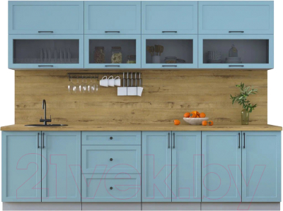 Кухонный гарнитур Интерлиния Тренд 2.8Б (океан/океан/дуб бунратти) - фото