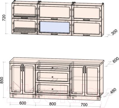 Кухонный гарнитур Интерлиния Тренд 2.1Б (пепел/пепел/опал светлый)