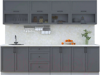 Кухонный гарнитур Интерлиния Тренд 2.8Б (пепел/пепел/опал светлый) - фото