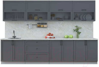 Кухонный гарнитур Интерлиния Тренд 3.2Б (пепел/пепел/опал светлый) - фото