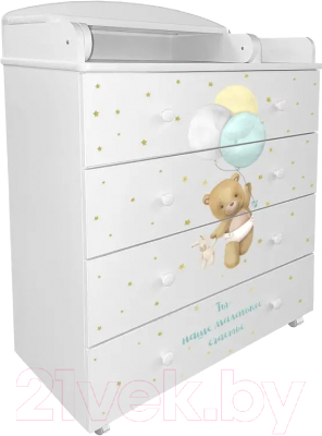 Комод пеленальный INDIGO My Sleepy Мишка 800/4 шариковые направляющие - фото
